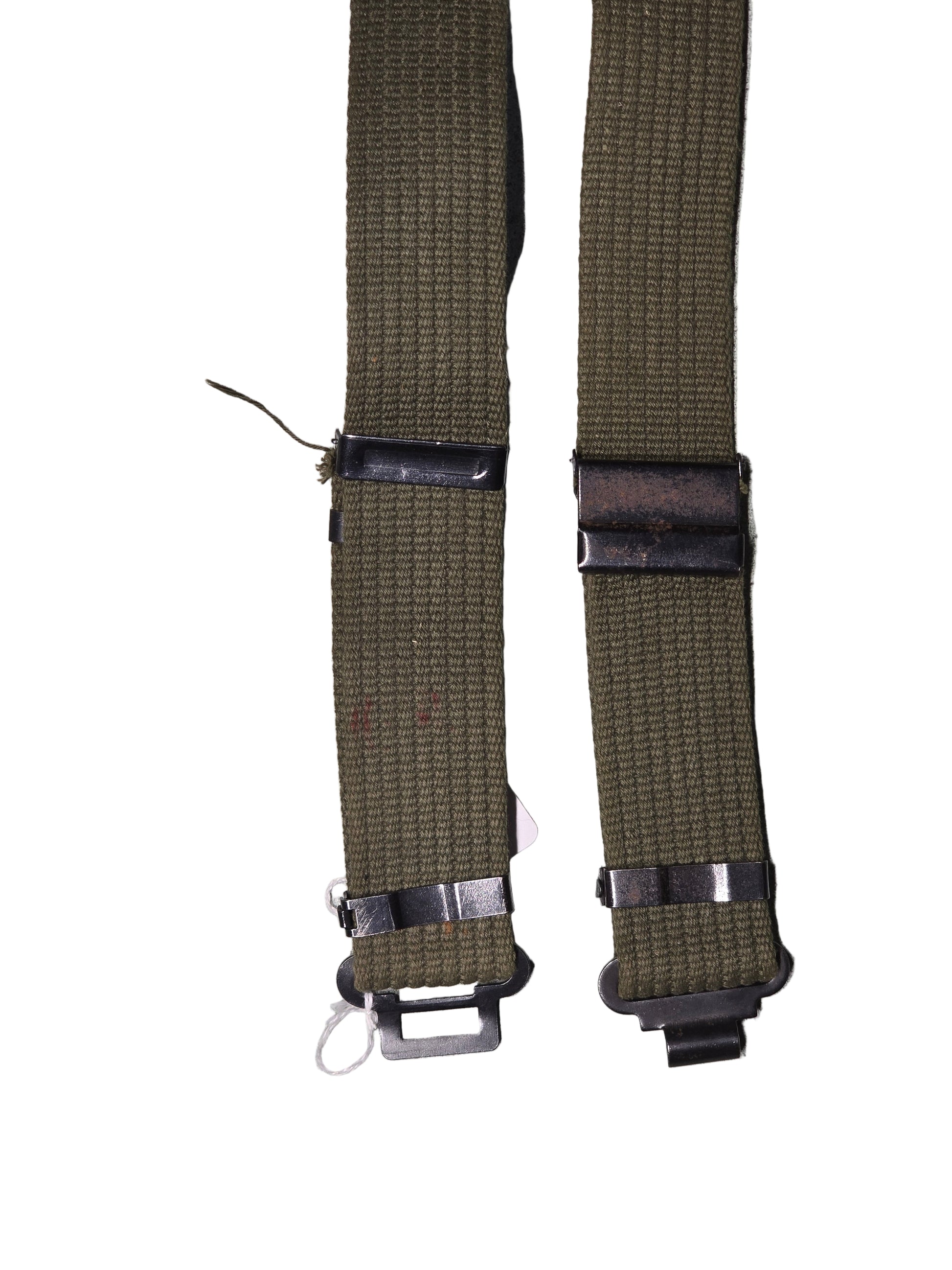 british green webbing belt Two green straps with metal buckles on a gray background