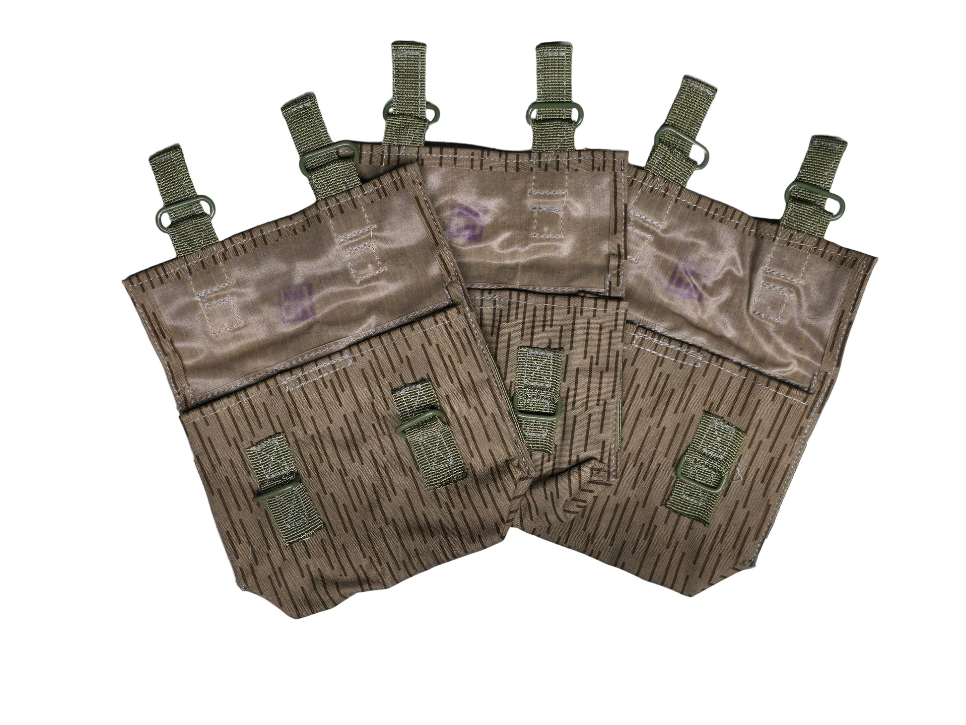 Set of german ww2 tactical pouches with straps on a light gray background