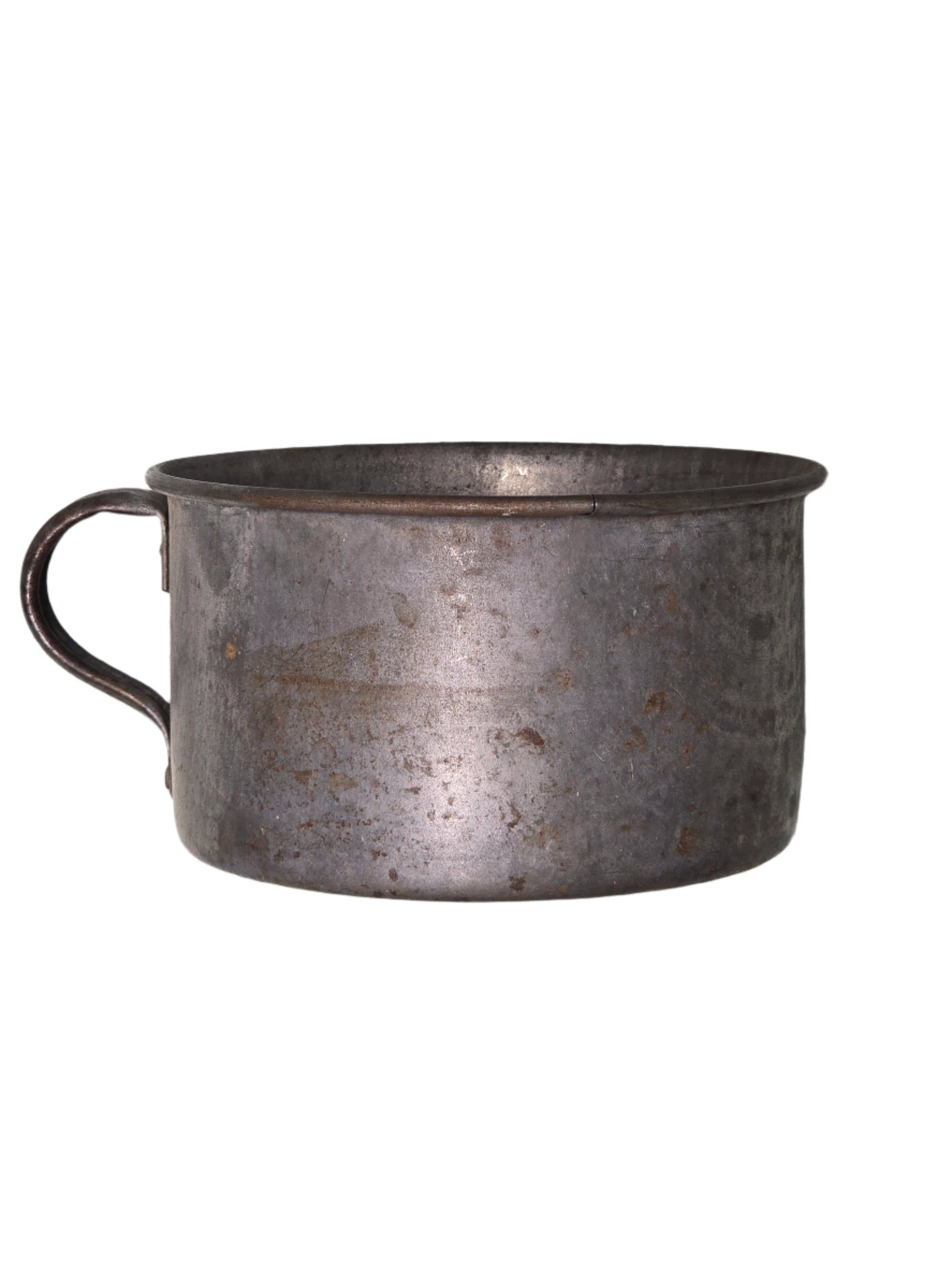 Spanish American war, U.S. tin mug, Metal cup on a gray surface