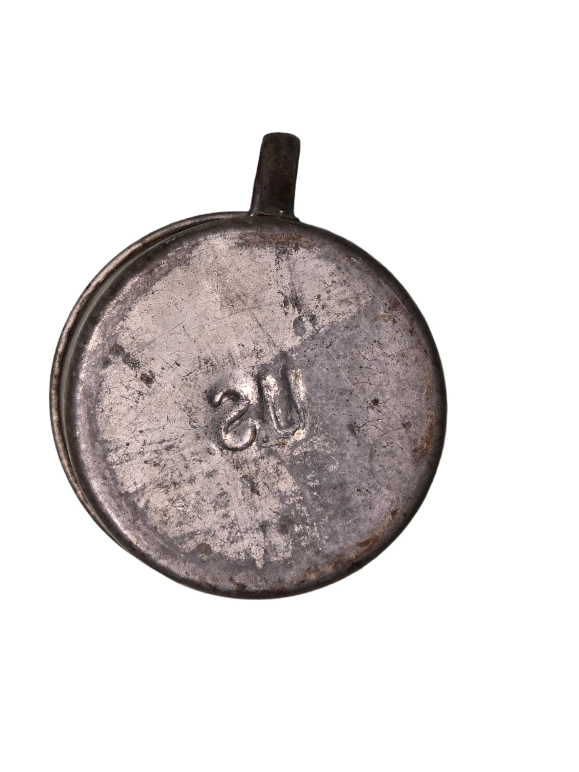 Spanish American war, U.S. tin mug, Metal cup on a gray surface
