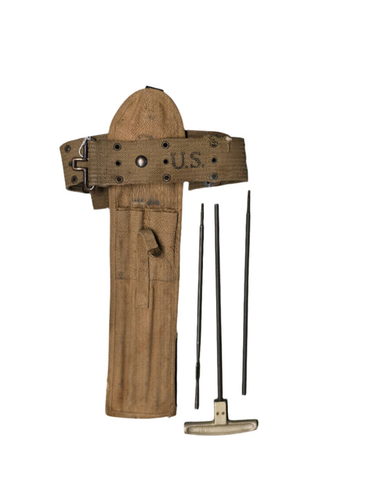 M1 Garand Cleaning Kit with U.S. M1942 Belt, khaki tool set with 'U.S.' marking on a gray background