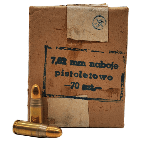 7.62x25 Tok. PolishSurplus, Factory (12/26) Brass case FMJ Ammo