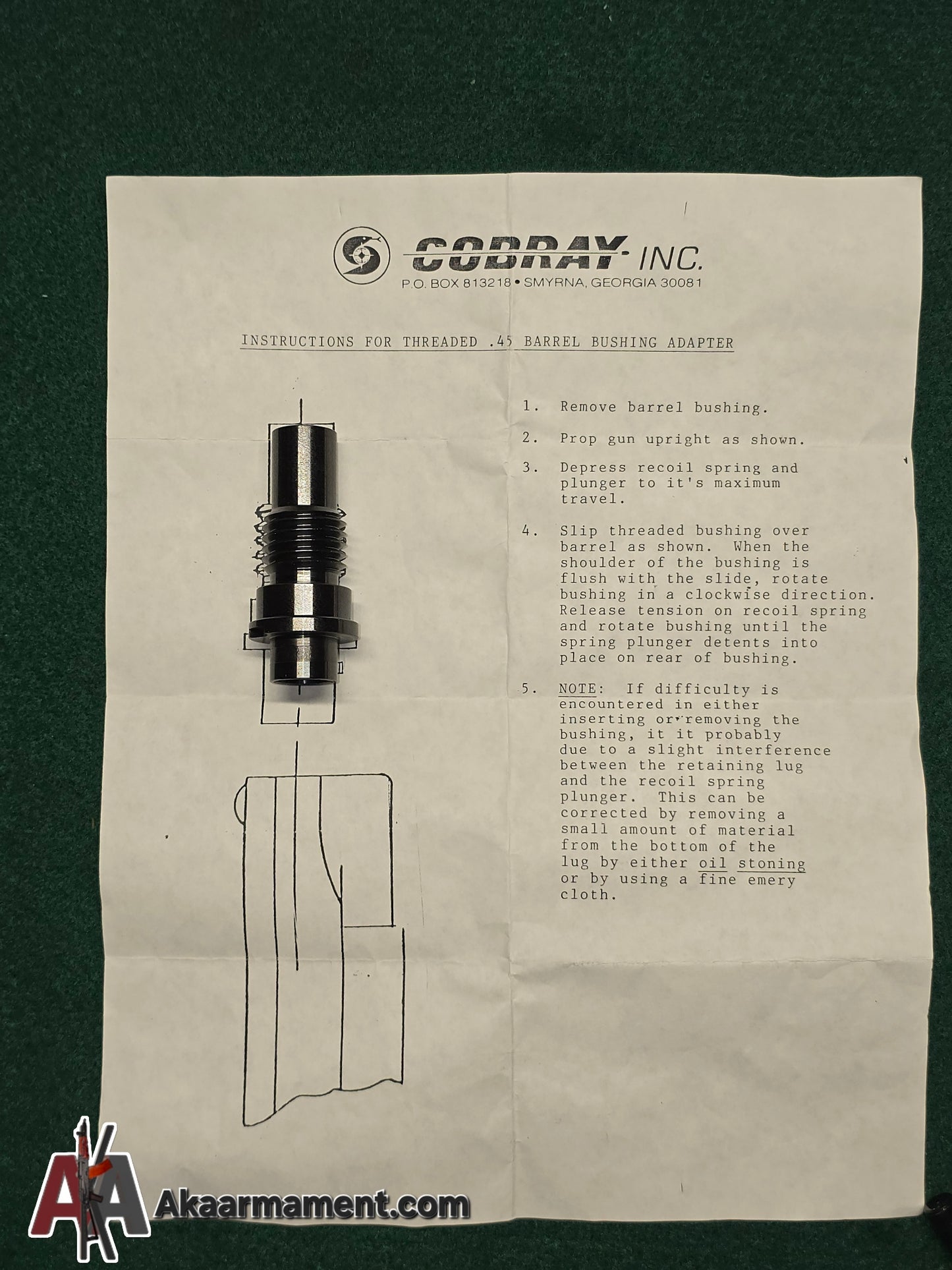 COBRAY INC 1911 barrel bushing Suppressor adapter 7/8x9TPI